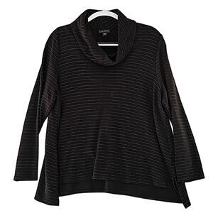 J. Jill Wearever Collection Women Sz XL Black Silver Cowl Neck Tunic Sweater